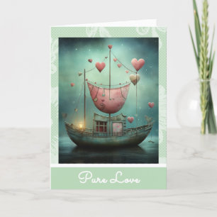 *~* 28 AP51 Romantische Liebe Boat Hearts Valentin Feiertagskarte