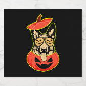 28 Deutscher Schäferhund im Beängstigenden Pumpkin Schaumweinetikett (Einzelnes Label)