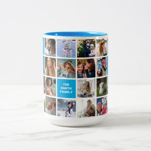 28 Familienfoto Collage Mit Monogramm Tasse (Mittel)