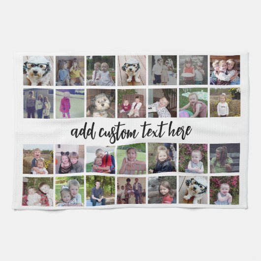 28 Foto Collage Grid - 1 Textfeld - Schwarz-weiß Geschirrtuch (Horizontal)