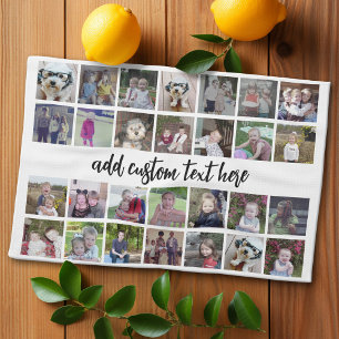 28 Foto Collage Grid - 1 Textfeld - Schwarz-weiß Geschirrtuch