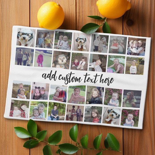 28 Foto Collage Grid - 1 Textfeld - Schwarz-weiß Geschirrtuch