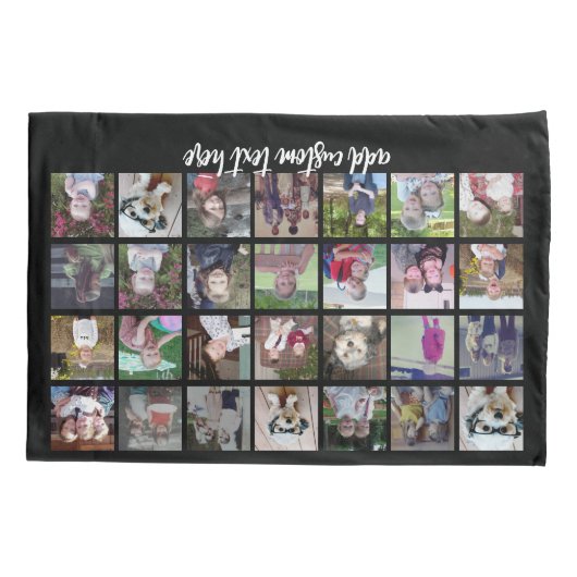 28 Foto Collage Grid - 1 Textfeld - Schwarz-weiß Kissenbezug (Rückseite)