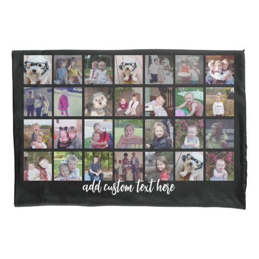 28 Foto Collage Grid - 1 Textfeld - Schwarz-weiß Kissenbezug (Vorderseite)