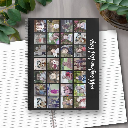 28 Foto Collage Grid - 1 Textfeld - Schwarz-weiß Notizblock