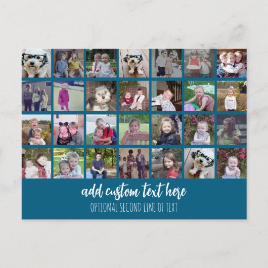 28 Foto Collage Grid - 2 Textfelder - blau weiß Postkarte (Vorderseite)