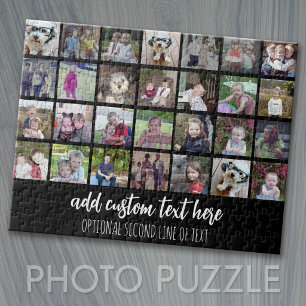 28 Foto Collage Grid - 2 Textfelder - Schwarz-weiß Puzzle