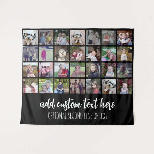 28 Foto Collage Grid - 2 Textfelder - Schwarz-weiß Wandteppich (Vorderseite (Horizontal))