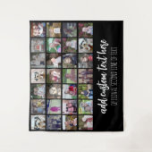 28 Foto Collage Grid - 2 Textfelder - Schwarz-weiß Wandteppich (Vorderseite)