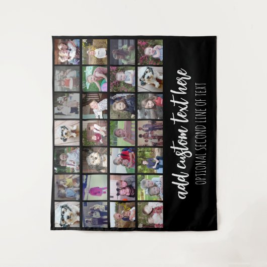 28 Foto Collage Grid - 2 Textfelder - Schwarz-weiß Wandteppich (Vorderseite)