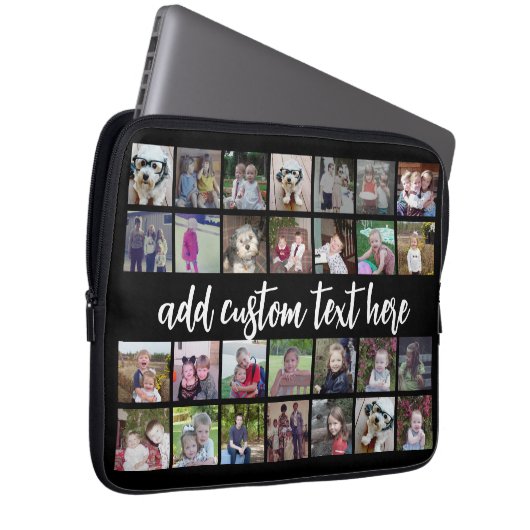 28 Foto Collage Grid - Script Text - Schwarz-weiß Laptopschutzhülle (Vorne Rechts)