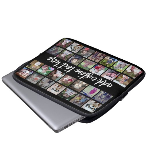28 Foto Collage Grid - Script Text - Schwarz-weiß Laptopschutzhülle (Vorne Knopf)