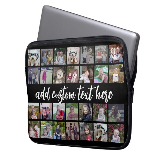 28 Foto Collage Grid - Script Text - Schwarz-weiß Laptopschutzhülle (Vorderseite Links)