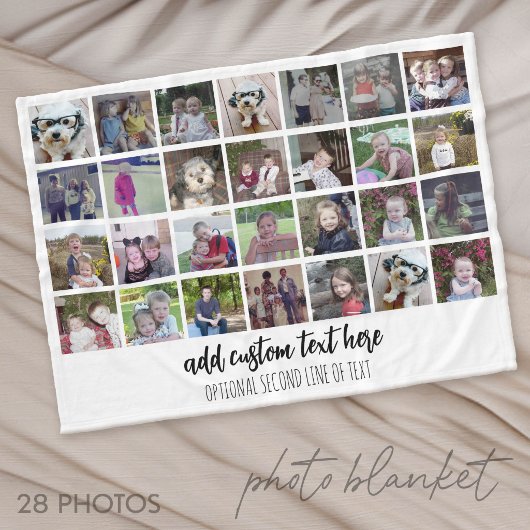 28 Foto Collage Raster - 2 Textfelder - schwarz we Fleecedecke
