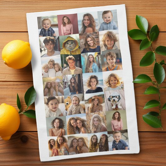 28 FotoCollage - Benutzerdefinierter Text - Schwar Geschirrtuch