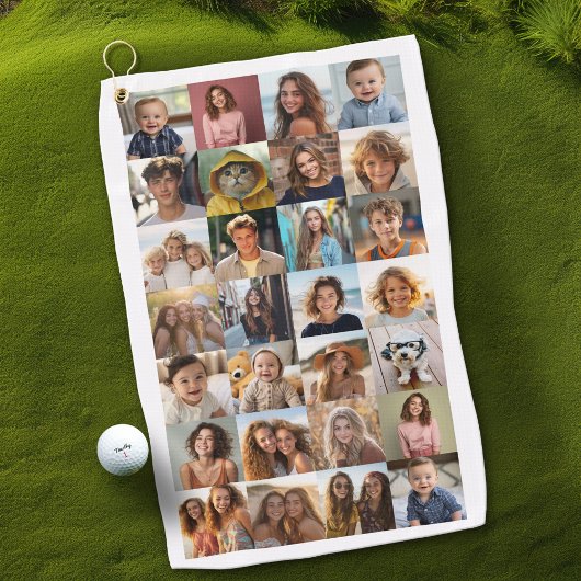 28 FotoCollage - Benutzerdefinierter Text - Schwar Golfhandtuch