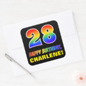 28. Geburtstag: Bold, Fun, Simple, Rainbow 28 Quadratischer Aufkleber (Umschlag)