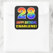 28. Geburtstag: Bold, Fun, Simple, Rainbow 28 Quadratischer Aufkleber (Tasche)