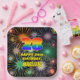 28. Geburtstag: Bunte, lustige feierliche Feuerwer Pappteller