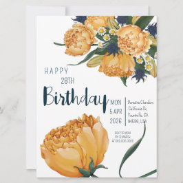 28. Geburtstag Einzigartige Aquarellfarben Tulip-B Einladung