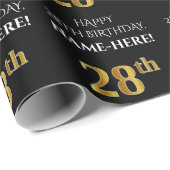 28. Geburtstag: Elegant, schwarz, Imitats Gold Loo Geschenkpapier (Rolleneckpunkt)