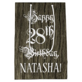 28. Geburtstag: Extravagant, Imitate Holzaussehen Mittlere Geschenktüte (Rückseite)