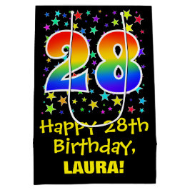 28. Geburtstag: Farbenfrohe Sterne Muster & Regenb Mittlere Geschenktüte