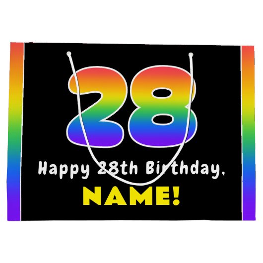 28. Geburtstag: Farbiger Regenbogen # 28, Individu Große Geschenktüte (Rückseite)