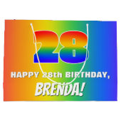 28. Geburtstag: Farbiges, lustiges Regenbogenmuste Große Geschenktüte (Rückseite)