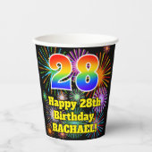 28. Geburtstag: Fun Fireworks Pattern + Regenbogen Pappbecher (Vorderseite)