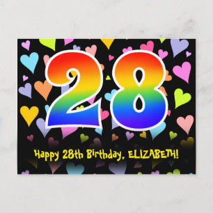 28. Geburtstag: Fun Hearts Muster, Regenbogen 28 Postkarte
