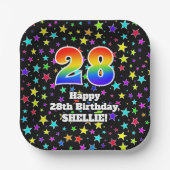 28. Geburtstag: Fun Stars Pattern und Regenbogen " Pappteller (Vorderseite)