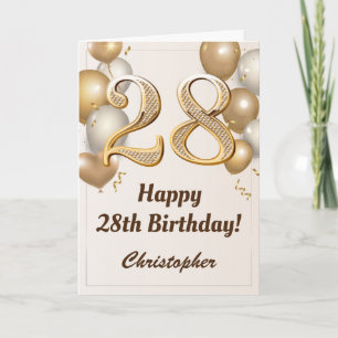 28. Geburtstag Gold Balloons und Confetti Geburtst Karte