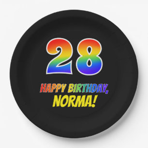28. Geburtstag: kühl, Spaß, einfach, Regenbogen  Pappteller