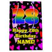 28. Geburtstag: Loving Hearts Pattern, Regenbogen Mittlere Geschenktüte (Vorderseite)