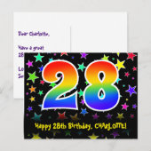 28. Geburtstag: Lustiges Sterne-Muster, Regenbogen Postkarte (Vorne/Hinten)