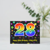 28. Geburtstag: Lustiges Sterne-Muster, Regenbogen Postkarte (Stehend Vorderseite)