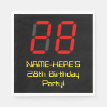 28. Geburtstag: Red Digital Clock Style "28" + Nam