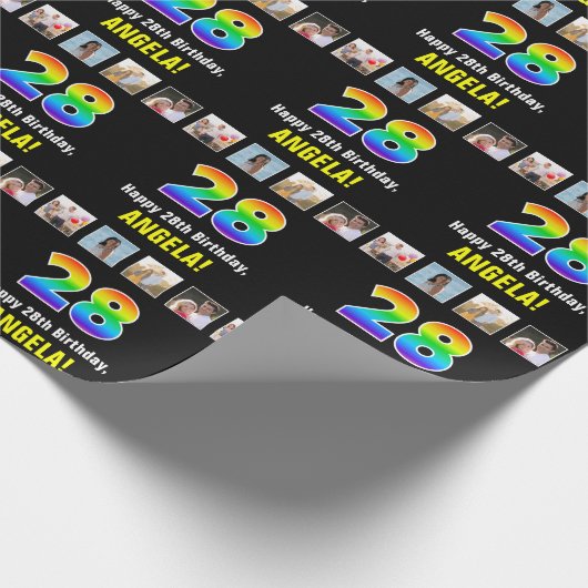 28. Geburtstag: Regenbogen "28"; benutzerdefiniert Geschenkpapier (Ecke)