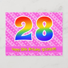 28. Geburtstag: Rosa Streifen & Herz, Regenbogen 2 Postkarte