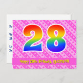 28. Geburtstag: Rosa Streifen & Herz, Regenbogen 2 Postkarte (Vorne/Hinten)