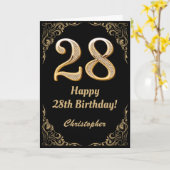 28. Geburtstag Schwarz und Gold Glitzer Rahmen Karte (Gelbe Blume)