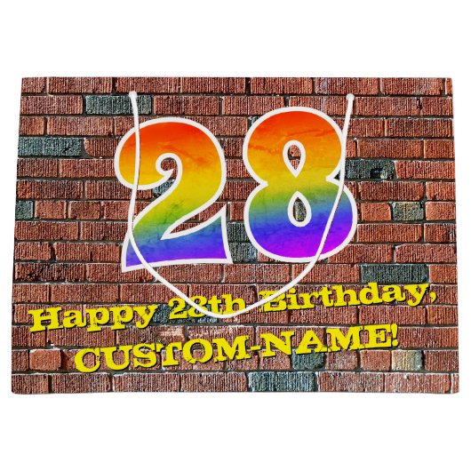 28. Geburtstag: Spaß, Graffiti-Inspiriert Regenbog Große Geschenktüte (Vorderseite)