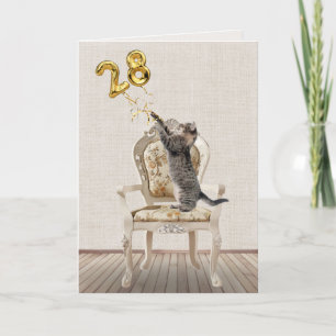 28. Geburtstagsballons und Tabby Cat Karte