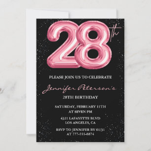28. Geburtstagseinladungen Pink Balloon Glam Schwa Einladung