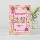 28. Geburtstagsfeier mit Blumenrahmen Einladung (Stehend Vorderseite)