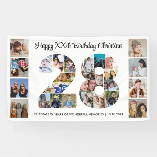 28. Geburtstagsfeier Nummer 28 Fotocollage Banner (Horizontal)