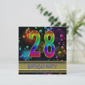 28. Geburtstagsparty Einladung mit Blasen (Stehend Vorderseite)