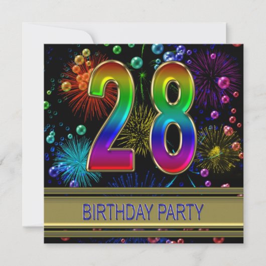 28. Geburtstagsparty Einladung mit Blasen (Vorderseite)