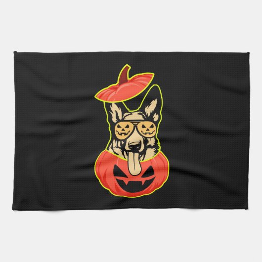 28 German Shepherd In Scary Pumpkin Shirt Funny Cu Geschirrtuch (Horizontal)